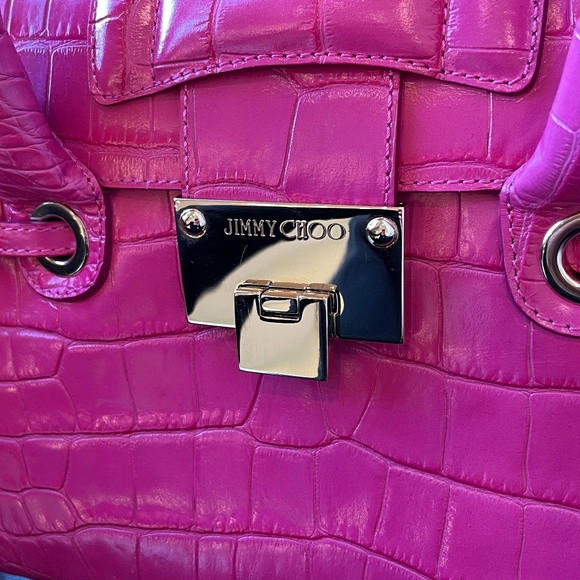 Jimmy Choo Pink Rosalie Handle Crocodile Embossed Leather Bag - Picture 5 of 7